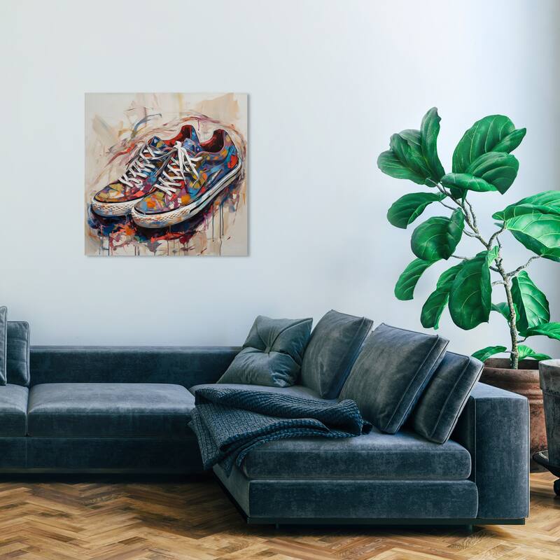 Wynwood Studio Fashion and Glam Artsy Sneaker III Blue and Modern & Contemporary Wall Art Canvas Print - 30 x 30
