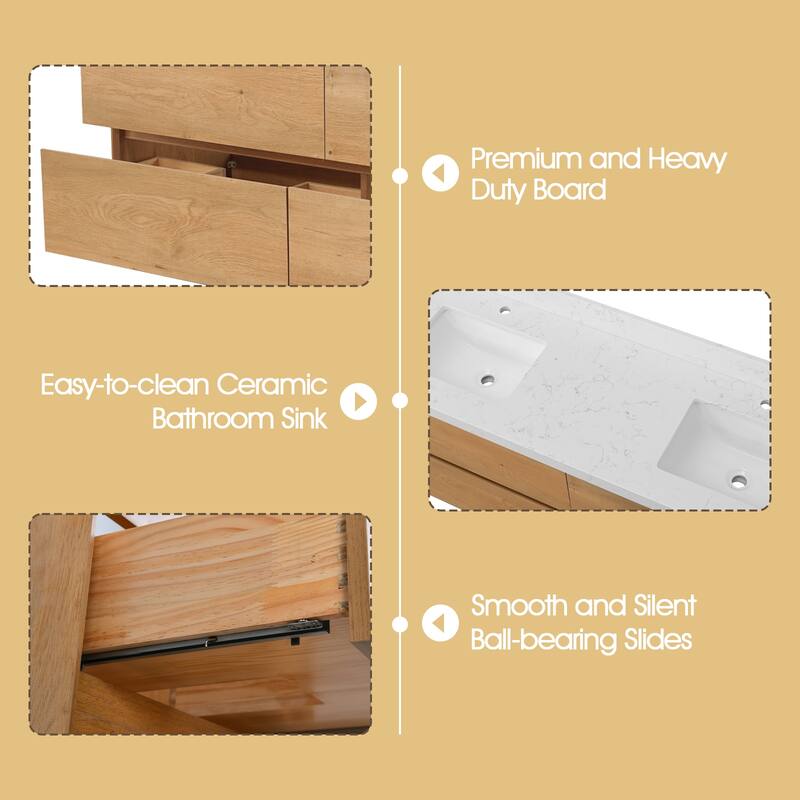 Sylphar 72 in. Toffee Oak Bath Vanity with Undermount Sink, 3 Top Options