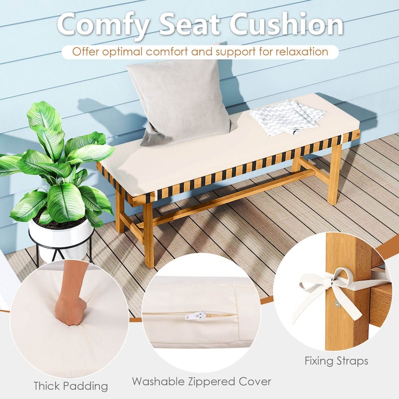 Costway 48" Long Acacia Wood Outdoor Bench with Thick Padded Seat - See Details