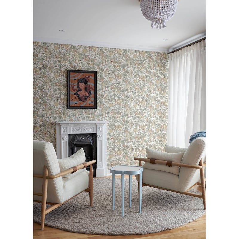Chesapeake Goldfinch Peach Birds and Blooms Wallpaper