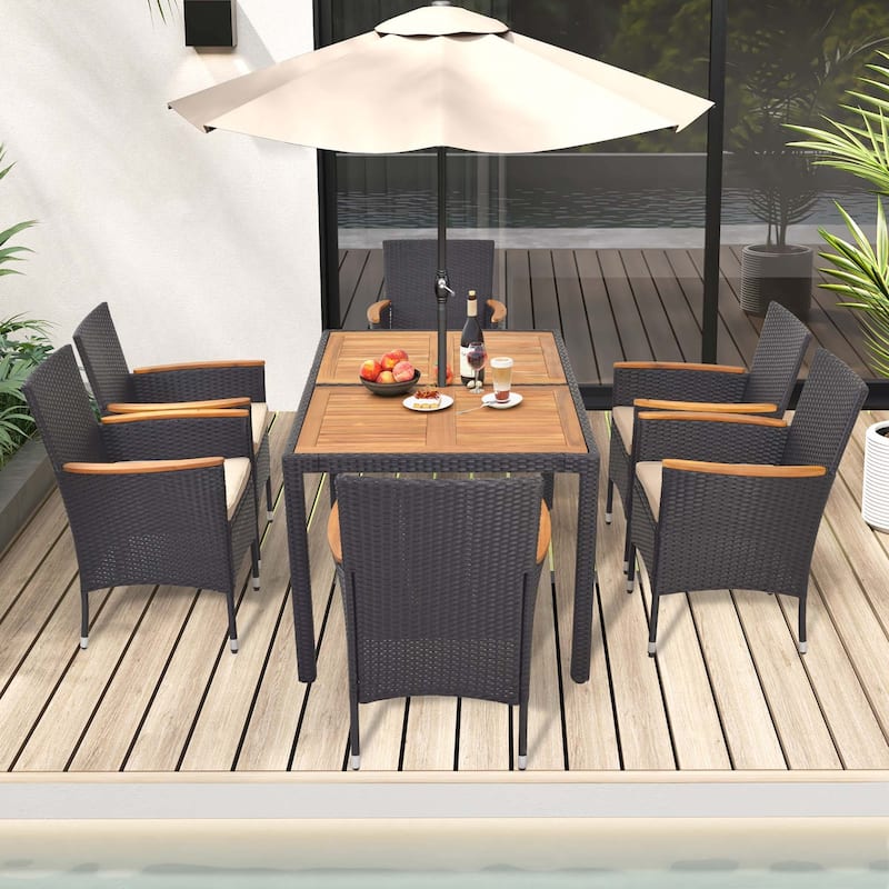 Costway 7 PCS Outdoor Dining Set for 6 with Umbrella Hole Acacia Wood - See Details