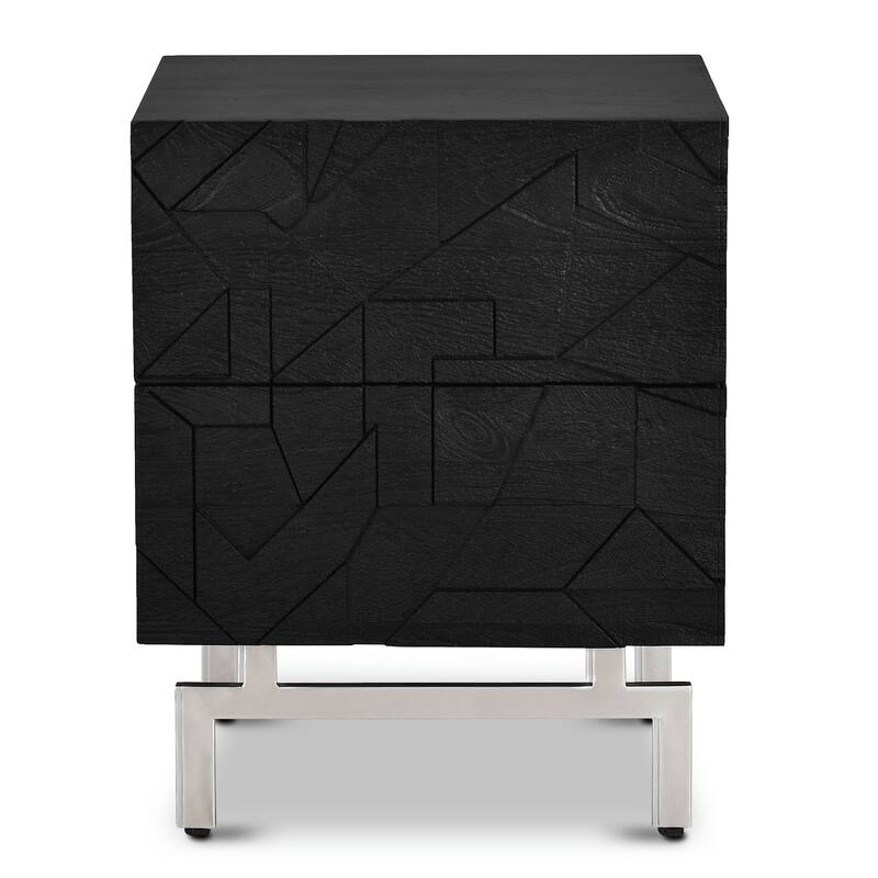Poly & Bark Geo Nightstand - Handcrafted Solid Wood with Stainless Steel Legs - Black