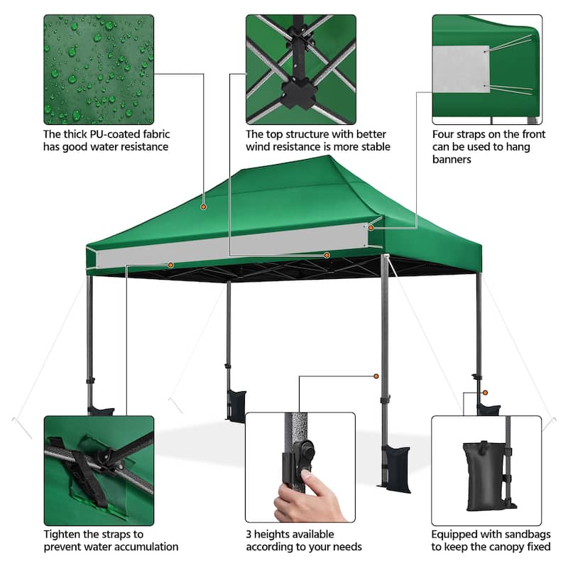 Yaheetech 10x15ft Pop Up Canopy Tent with Metal Frame for Outdoor