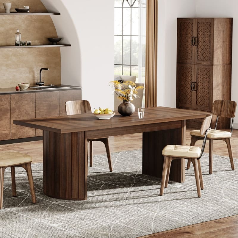 78.7 Inches Brown Wood Dining Table Kitchen Table for 8 People