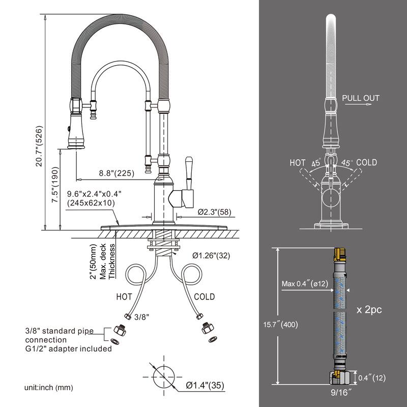 WOWOW Single Handle Gooseneck Pull Down Sprayer Kitchen Faucet