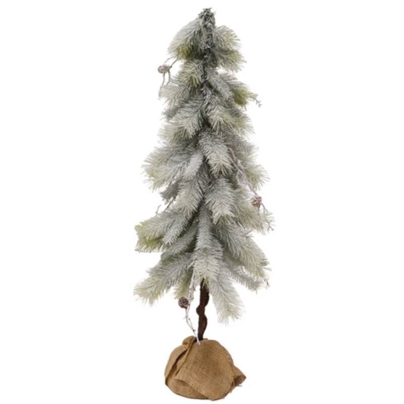 Snowy Bristle Pine and Boughs Tree with Burlap Base Rustic Flocked Green Needles Pinecones - 34"