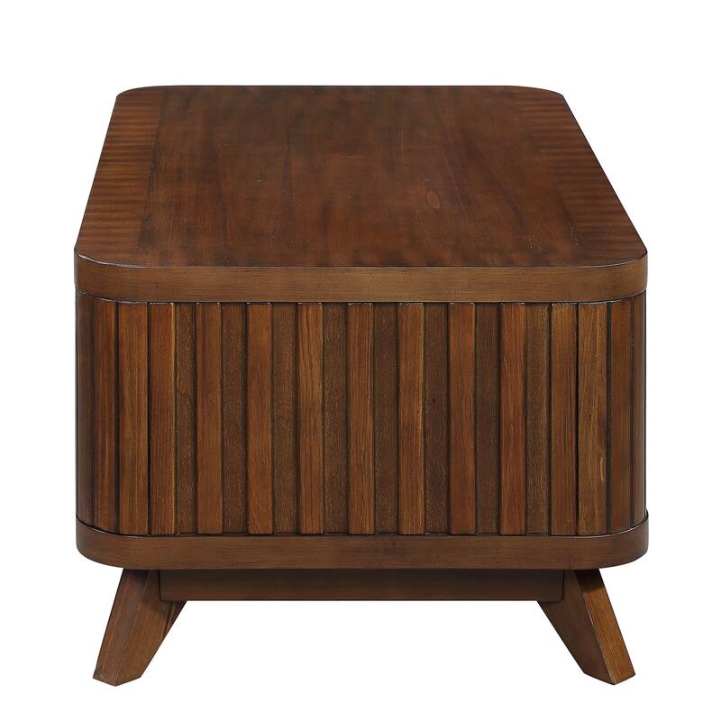 Rectangular Wooden Coffee Table Wooden Center Coffee Table with Open Storage Shelf Solid Wood Legs for Living Room