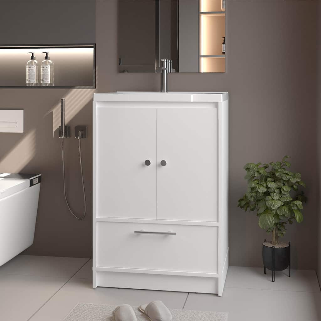 Freestanding Bathroom Vanity with Sink, Two Doors and Bottom Drawer, White