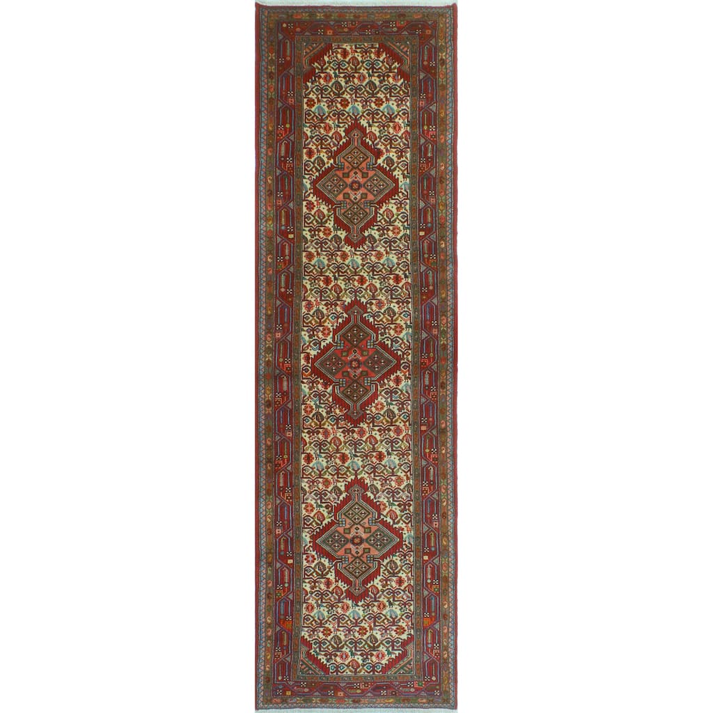 Noori Rug Fine Vintage Distressed KivanC Ivory/Red Runner - 2'8" x 9'3"