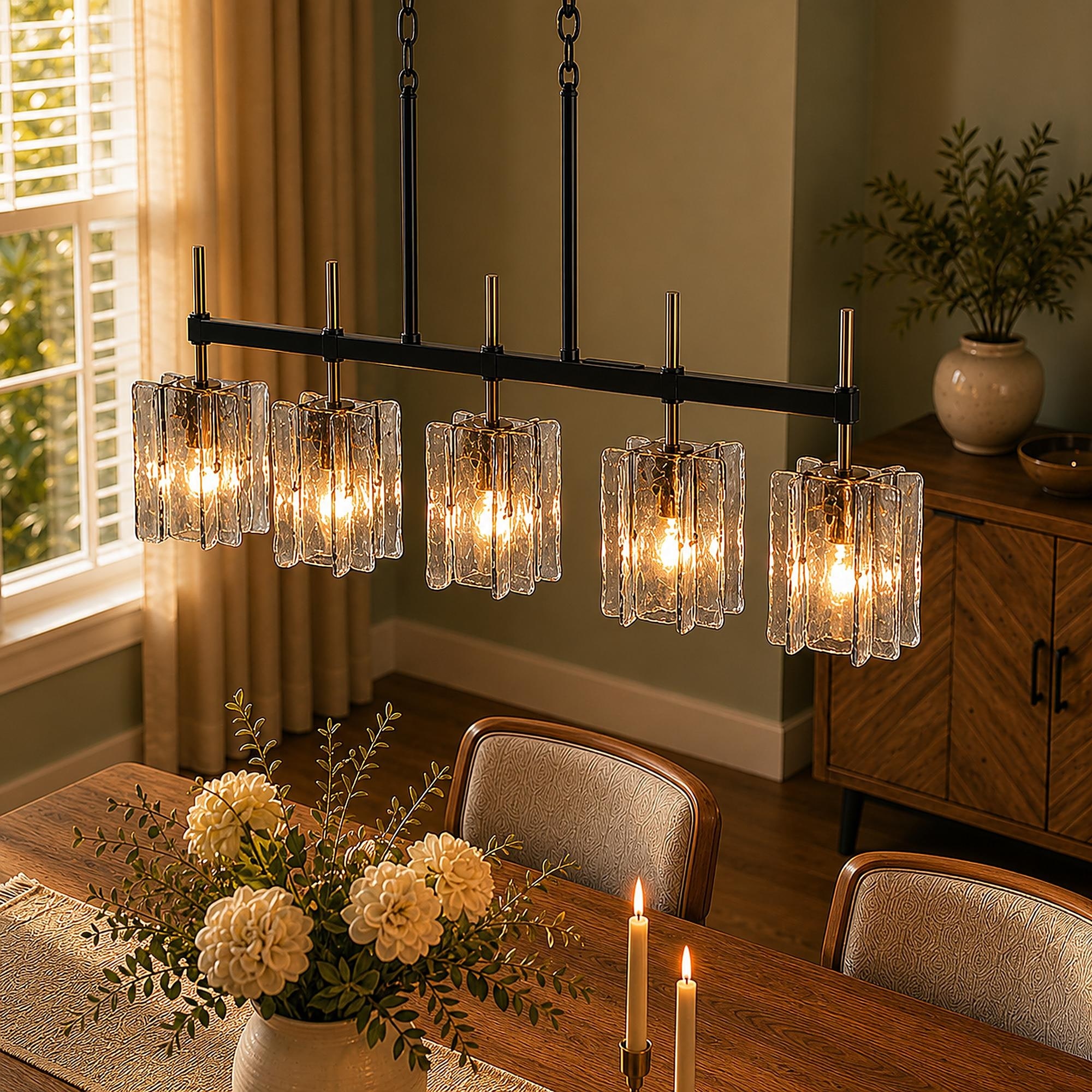 Kasy Modern 5-Light Linear Chandelier Textured Glass Unique Kitchen Island Light