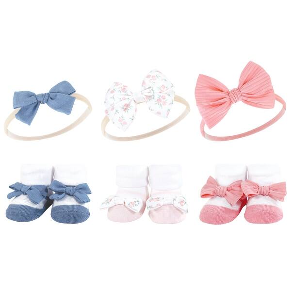 slide 1 of 1, Hudson Baby Infant Girl Headband and Socks Giftset, Pink Floral Chambray, One Size - Pink Floral Chambray Pink Floral Chambray - One Size