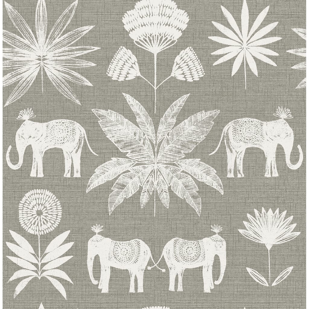 A-Street Prints Bazaar Grey Elephant Oasis Wallpaper