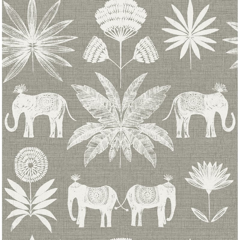 A-Street Prints Bazaar Grey Elephant Oasis Wallpaper