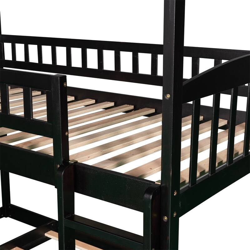 Merax House Bunk Bed with Slide, Twin Over Twin Bunk Bed with Slide