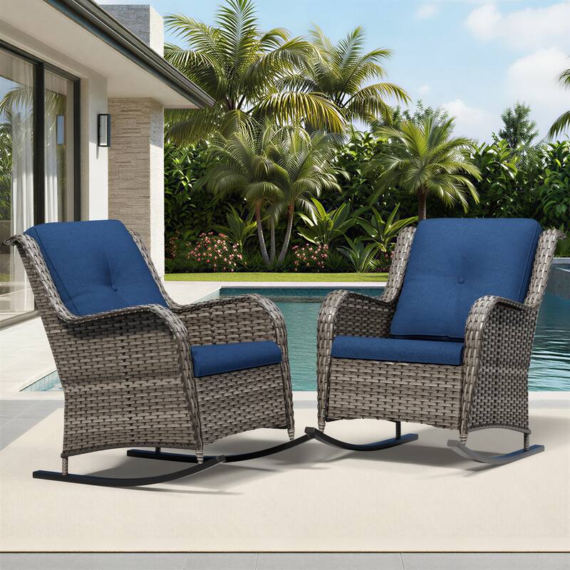 COZYWOR Patio Wicker Rocking Chair Set with Cushions
