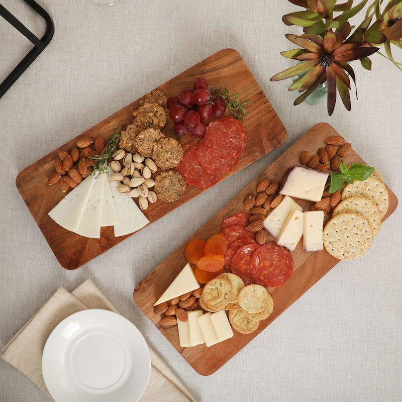 Gibson Home Gracious Dining 2-Tier Wooden Serving Tray with Metal Frame - Acacia Wood - 14.29" x 7.08" x 12.52"