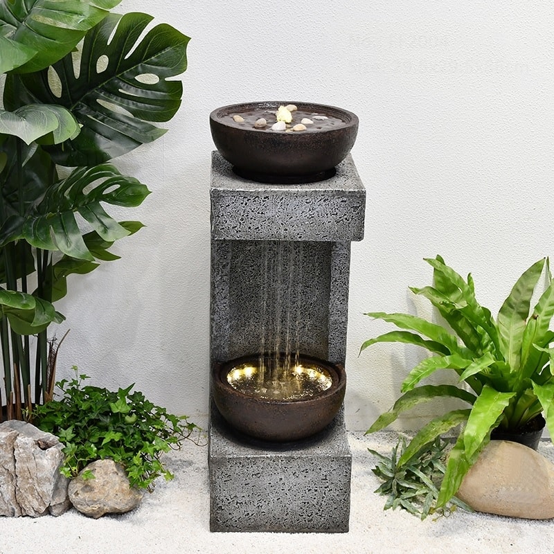 33.75" LED Lighted Rainfall with Bowl on Top Outdoor Garden Water Fountain