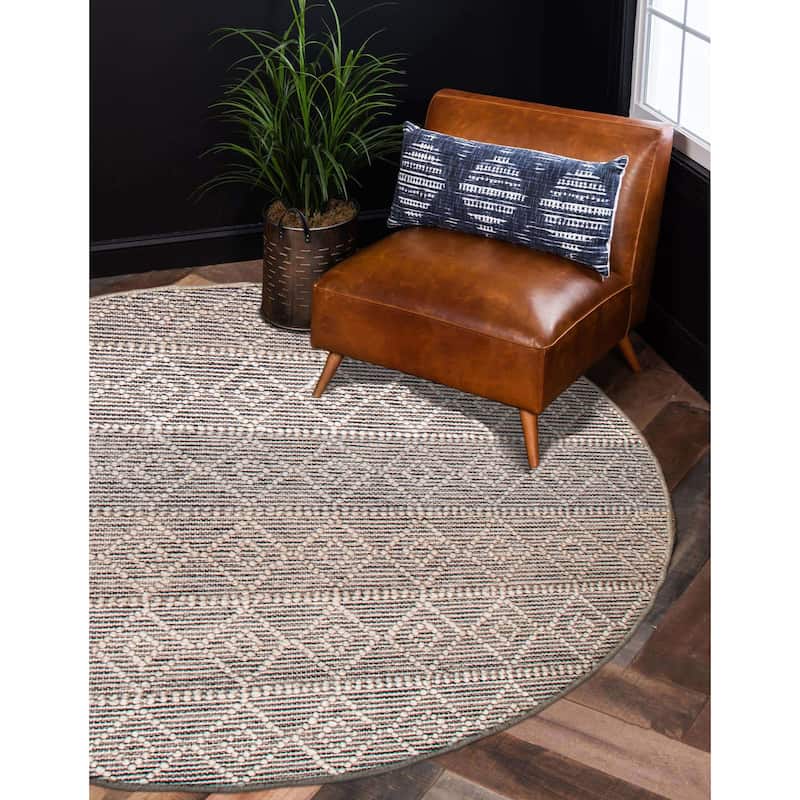 ECARPETGALLERY Braid weave Sienna Grey Wool Rug - 4'10 x 4'10
