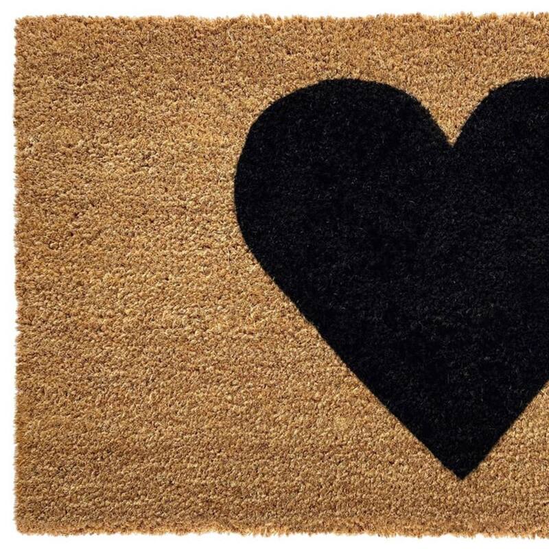 HomeRoots 24" X 48" Brown And Black Heart Outdoor Coir Door Mat - 24.00' X '48.00