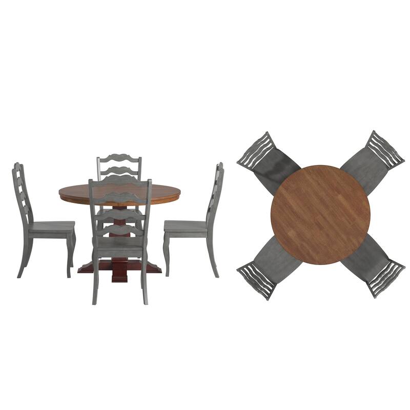 Ronda 45" Round Solid Wood Top Dining Set with French Ladder Back Chairs