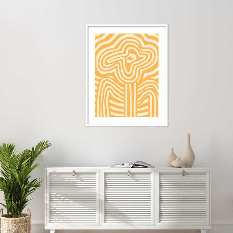 Yellow Striped Flower by Little Dean Wood Framed Wall Art Print - Svelte White - 33 x 41 in