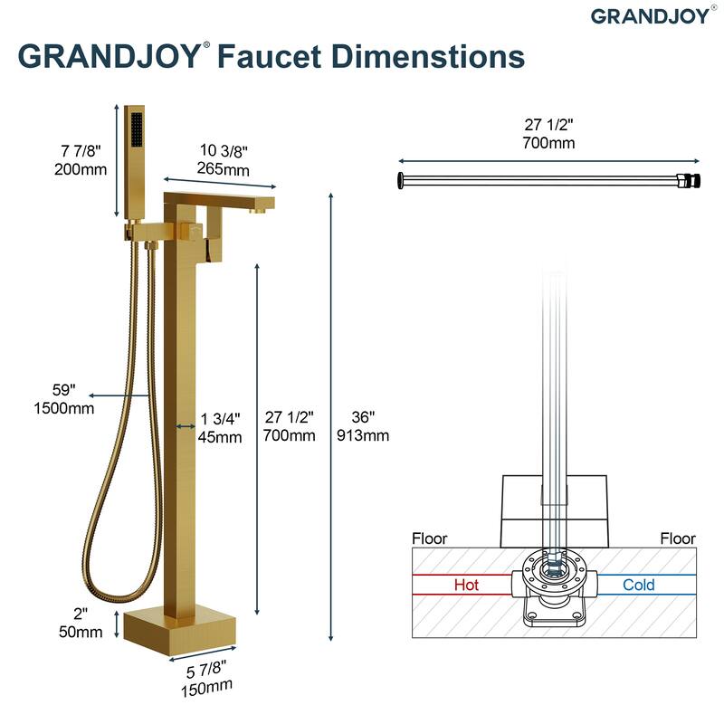 GRANDJOY 1-Handle Stylish Freestanding Tub Faucet with Hand Shower