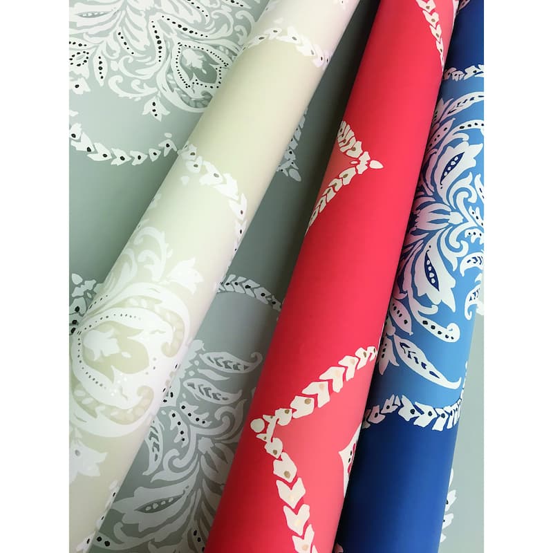 Fremont Coral Sure Strip Prepasted Damask Signet Medallion Dam Wallpaper Covers about 60.75 sq. ft.