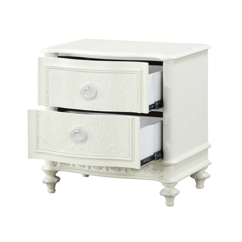 Ivory White 2 Drawer 16 in. W Nightstand with Trimmed Edge Design