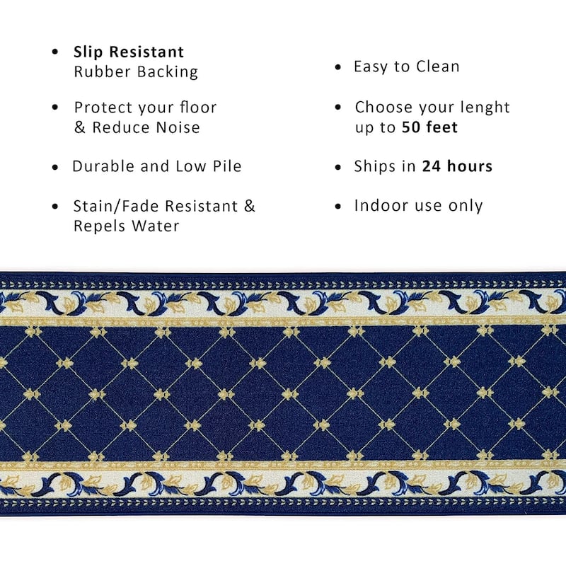 Custom Size Trellis French 31 Inch Wide Non-Slip Stair Runner Rug