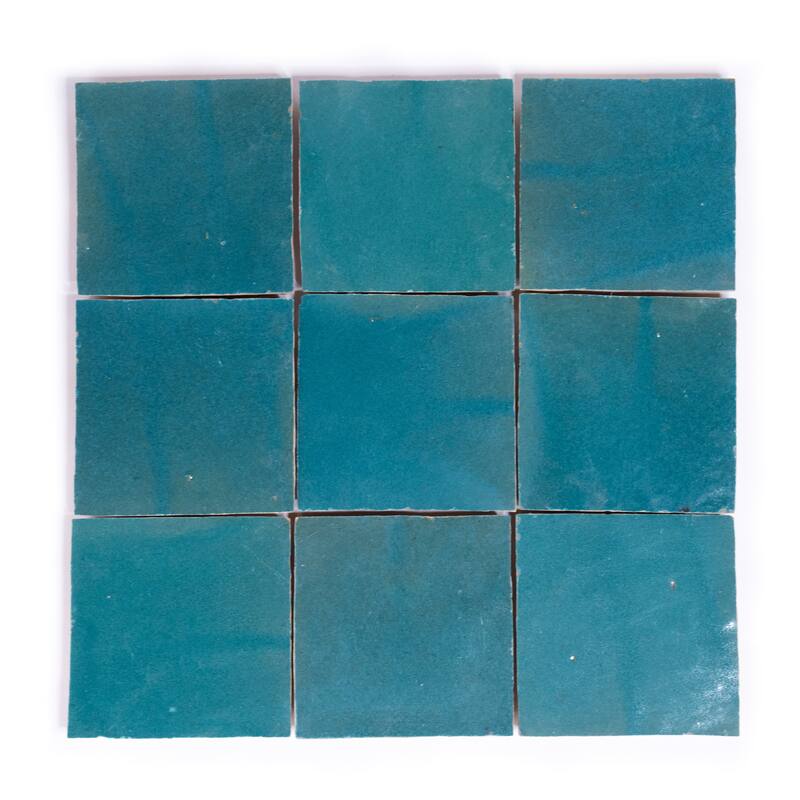 Handmade 4x4-in Moroccan Mosaic Solid Color Turquoise