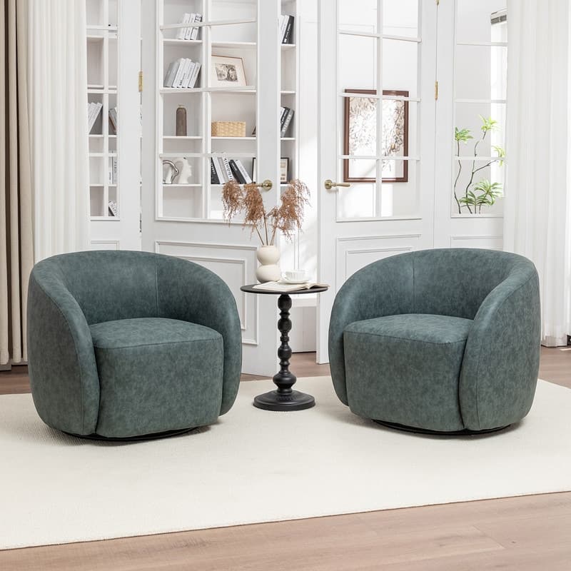 SEYNAR Modern Glam PU Leather 360 Degree Swivel Accent Armchair Set of 2 - Navy