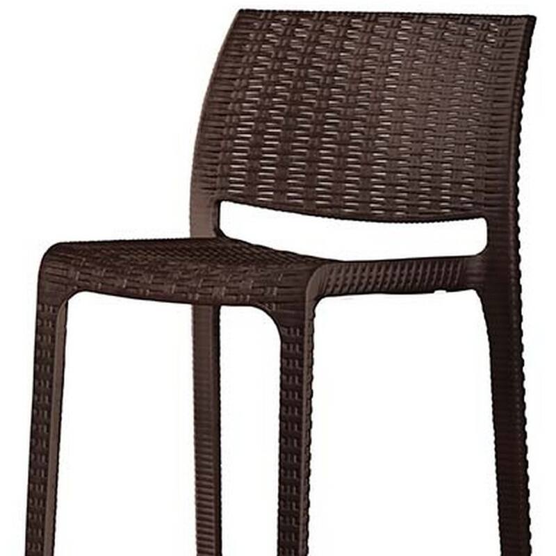 HomeRoots Set of Four 30" Brown Faux Rattan Heavy Duty Plastic Low Back Outdoor Bar Height Chairs