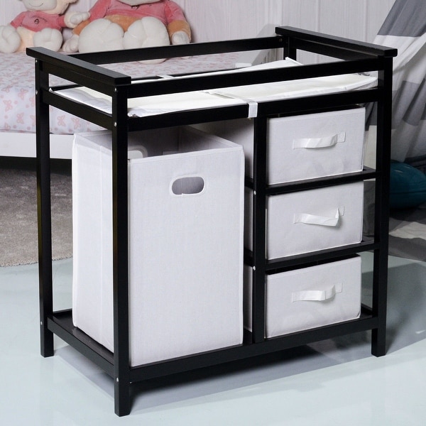 Shop Costway Black Infant Baby Changing Table w/3 Basket ...