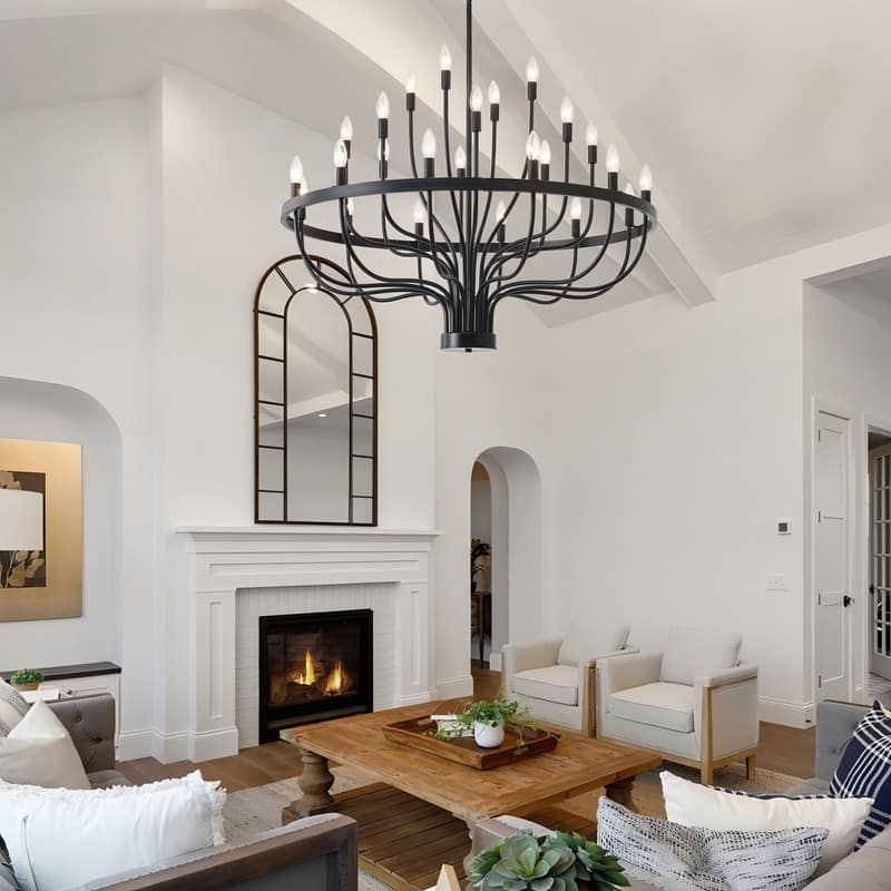 Classic Wagon Wheel Chandelier - Adjustable Rustic Ceiling Light with Matte Black Finish