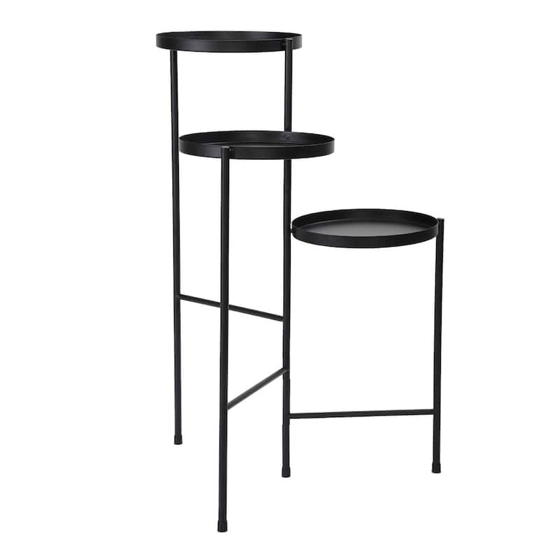 Indoors&Outdoor 3-Tier Foldable Metal Plant Stand with Trays