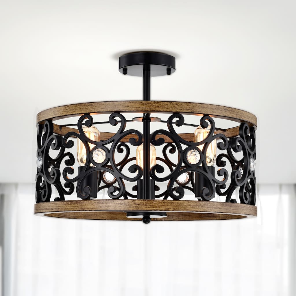 Tase 18 Inch Matte BLack Mid-Modern Semi Flush Mount 3-Light
