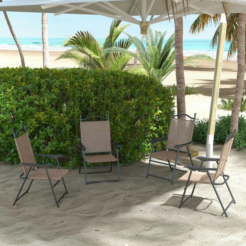 4-Piece Folding Camping Chair Set, Mesh Seats, Armrests for Lawn Patio