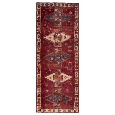 ECARPETGALLERY Hand-knotted Melis Vintage Burgundy Wool Rug - 4'11 x 12'5