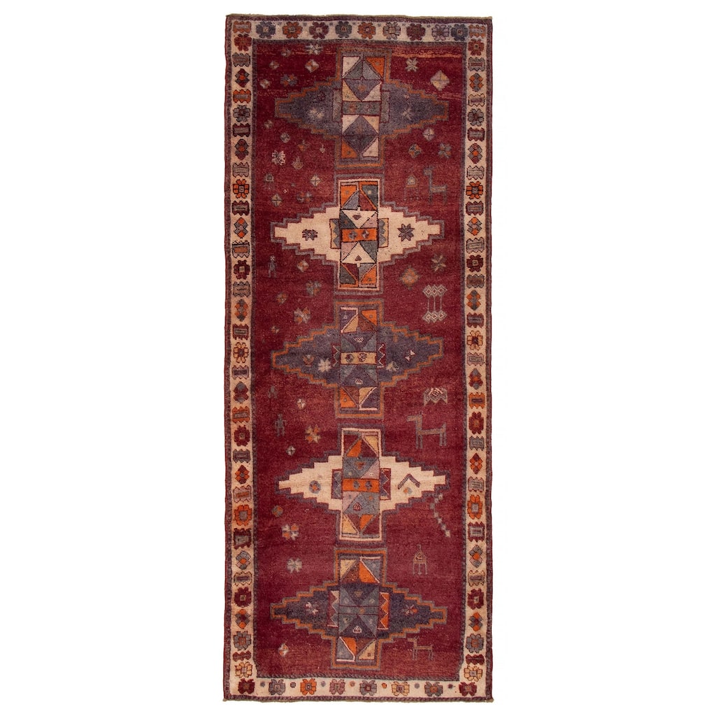 ECARPETGALLERY Hand-knotted Melis Vintage Burgundy Wool Rug - 4'11 x 12'5