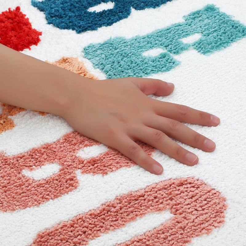 Cute Letter Pattern Bathroom Rugs, Soft and Absorbent Bath Floor Mat, Non-Slip Shaggy Bath Carpet, Bath Mats for Sink