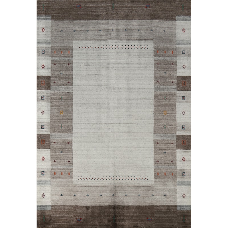 Hand Knotted Oriental 100% Wool Carpet Tribal Tribal Greys & Charcoal Gabbeh Area Rug - 7' 7'' X 5' 5''