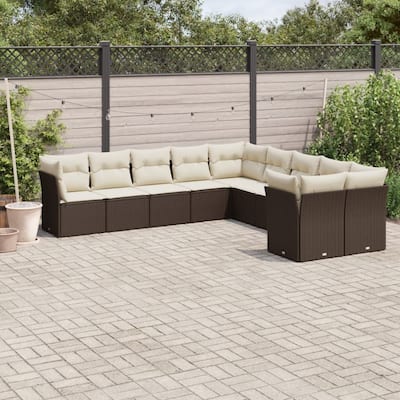 vidaXL Garden Sofa Set Brown and cream PE rattan and powder-coated steel - 24.4 x 24.4 x 27.2