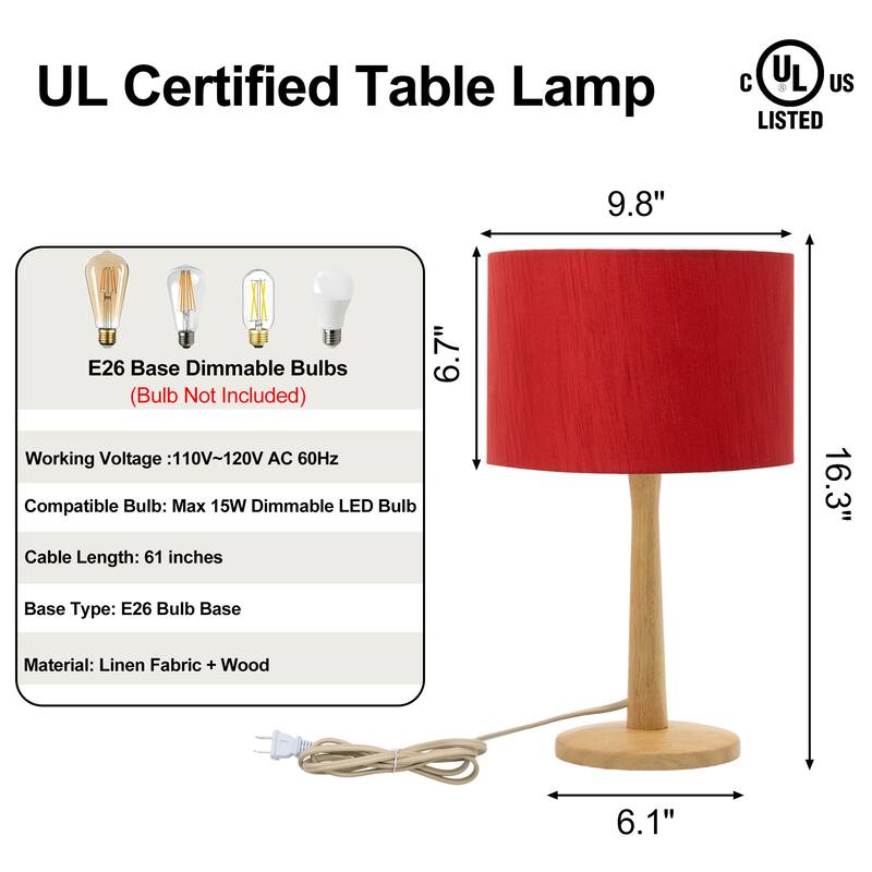 16.3 in. Modern Natural Wood Table Lamp with Linen Fabric Shade
