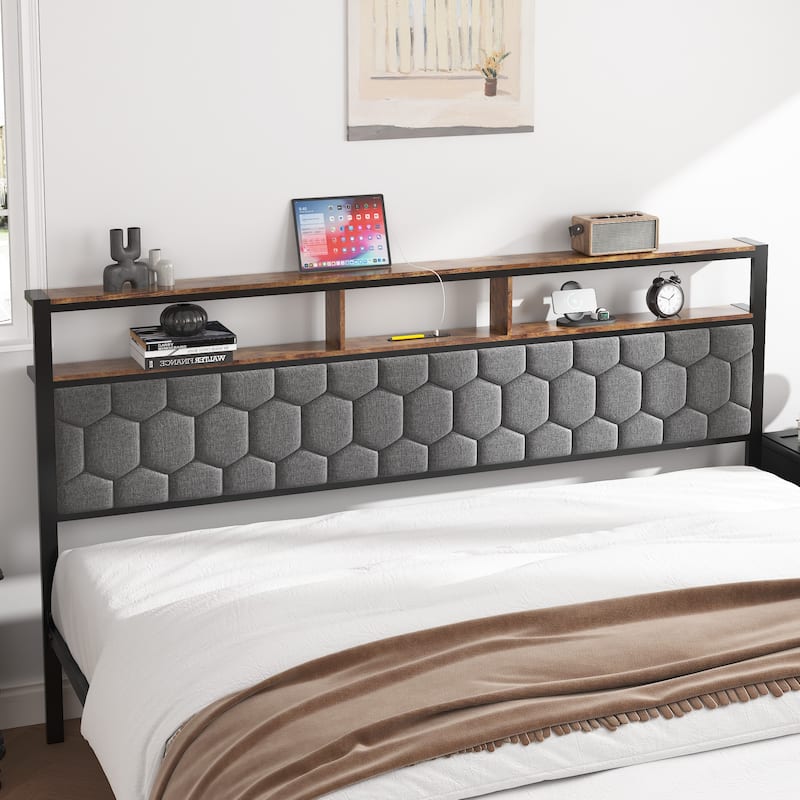 King Size Platform Bed Frame with USB Charging, Underbed Storage, and Noise-Free Design