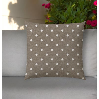 20" Taupe and White Polka Dot Indoor Outdoor Throw Pillow Cover - 20" X 20"