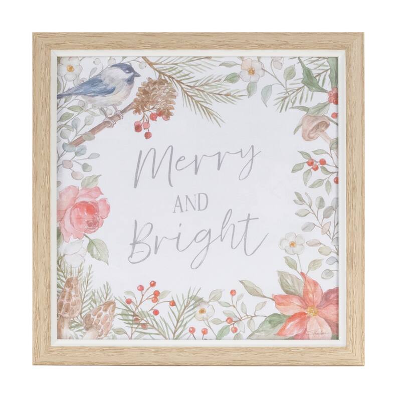 9" Square Set of 3 Christmas Wall Prints Cardinal Birds Red White Winter Foliage Indoor Decoration - 9”L x 0.75”W x 9”H