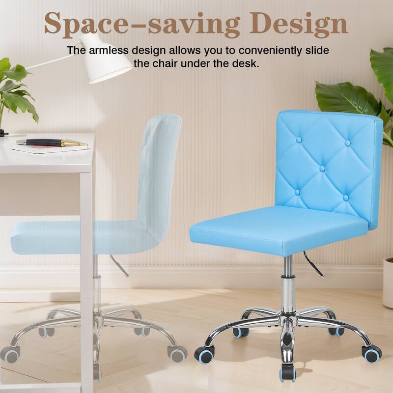 Javlergo Armless Office Desk Chair, PU Leather Mid-Back Adjustable Height 360° Rolling Swivel