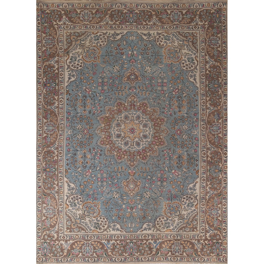 Blue Tabriz Persian Vintage Area Rug Handmade Wool Carpet - 9'9"x 12'3"