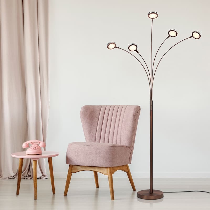 Brightech Orion 74 in. Industrial 5-Light LED Super Bright Floor Lamp with 5 Adjustable Swing Arm Heads
