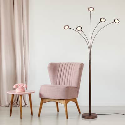 Brightech Orion 74 in. Industrial 5-Light LED Super Bright Floor Lamp with 5 Adjustable Swing Arm Heads
